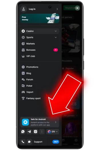 Locating the mobile app section for Lucky Jet